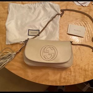 Gucci White Shoulder Chain Soho New Flap Purse